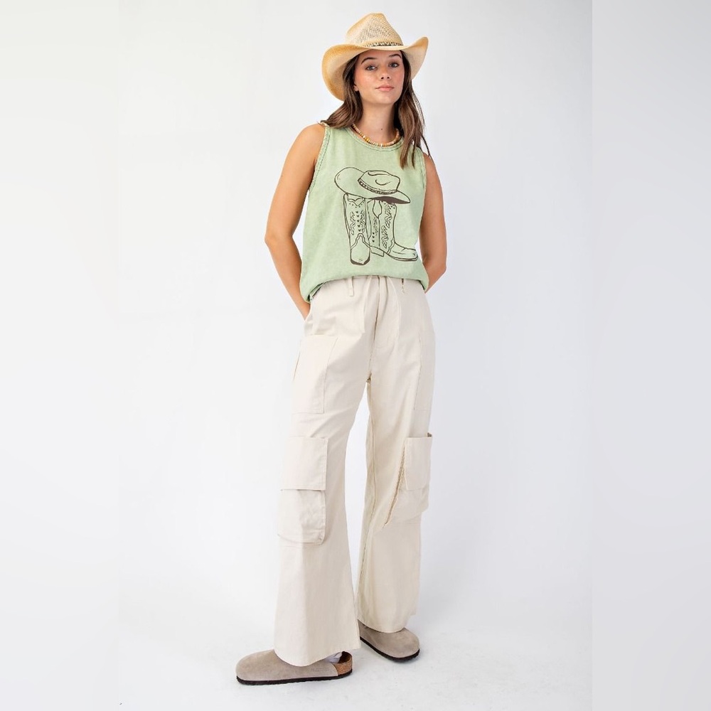 Easel POLY LINEN CARGO WIDE PANTS